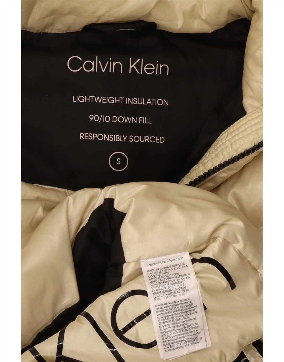 Calvin Klein Womens Graphic Wattierte Jacke UK 10 Small Off White Colourblock