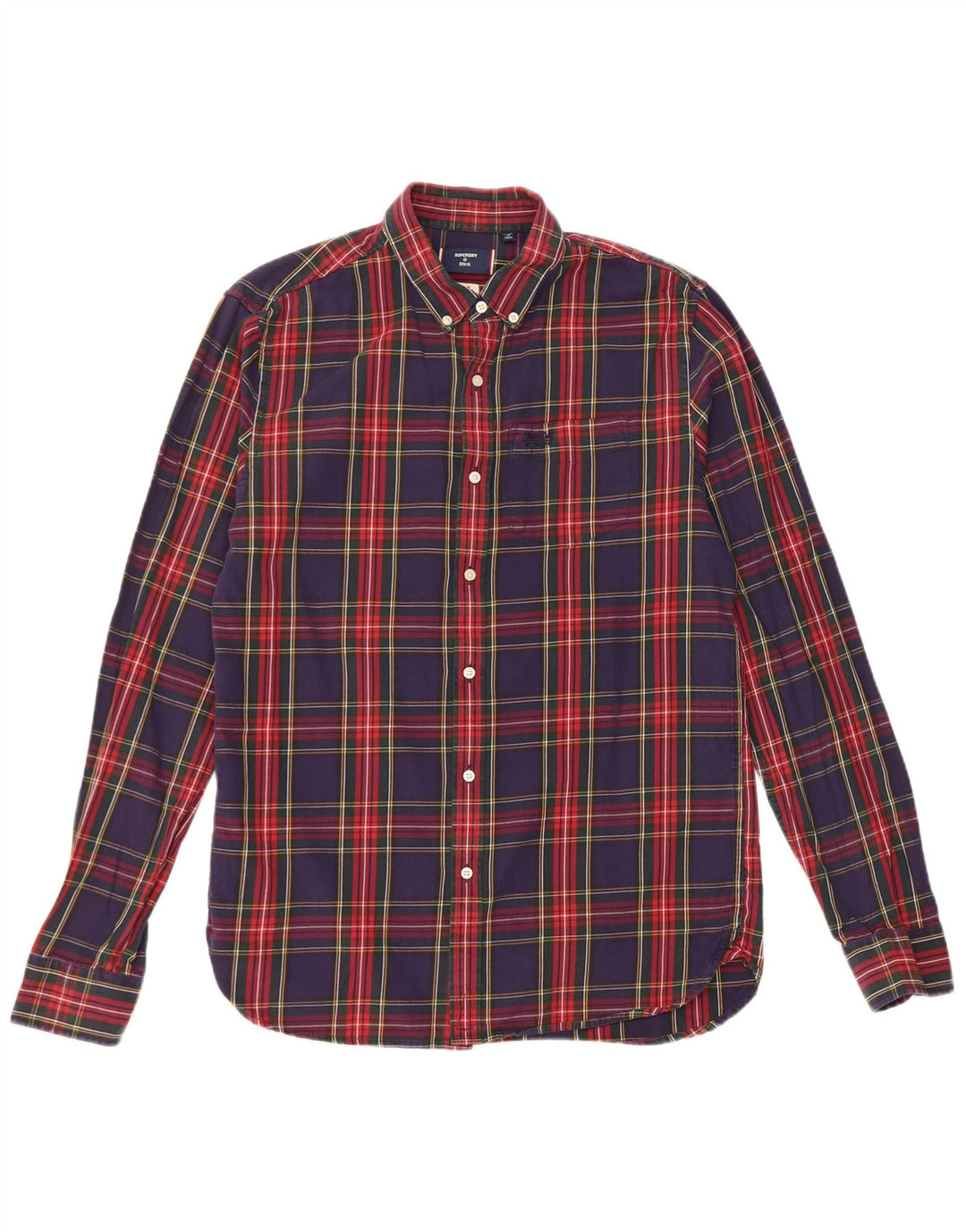 Superdry Herren-Flanellhemd, mittelblau, kariert, Baumwolle