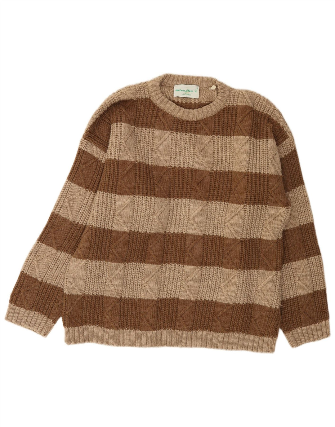 Vintage Herren Pullover mit Rundhalsausschnitt, groß, braun gestreift