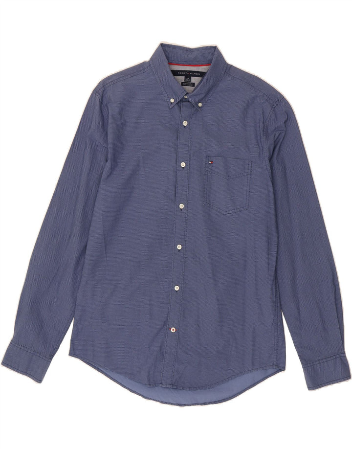 TOMMY HILFIGER Mens Abstract Pattern Custom Fit Shirt Large Navy Blue Vintage Tommy Hilfiger and Second-Hand Tommy Hilfiger from Messina Hembry 