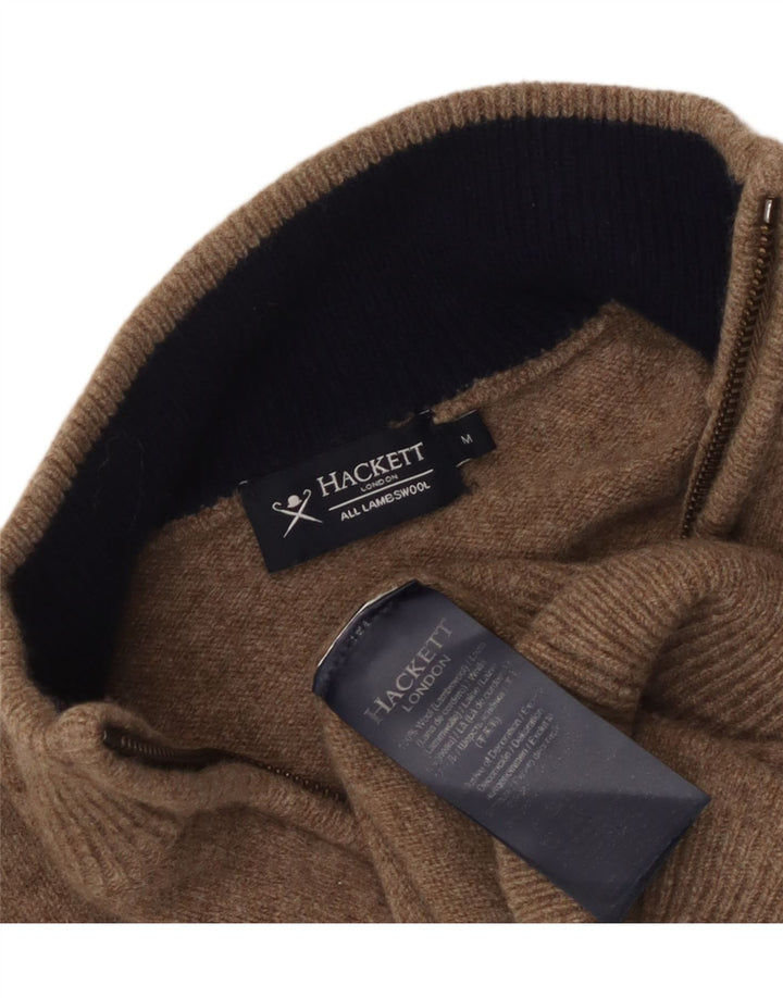 Hackett Damen-Pullover mit Reißverschluss am Hals, UK 14, mittelbraune Lammwolle