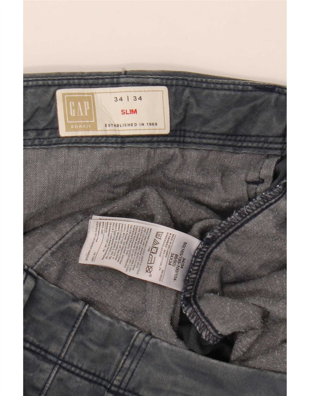 Gap Slim Chino-Hose für Herren, W34, L34, graue Baumwolle