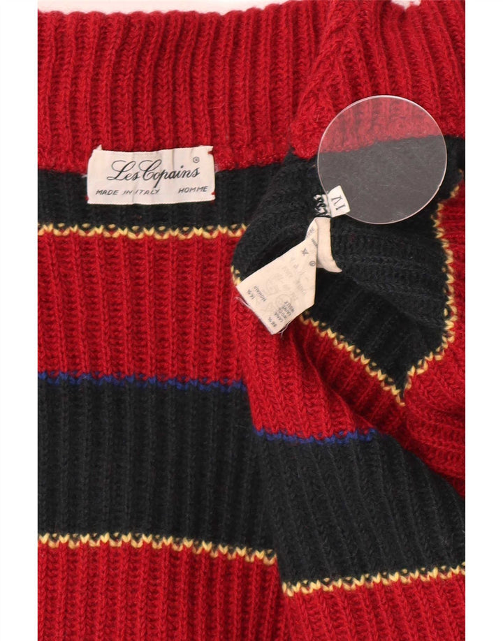 Les Copains Herren-Pullover mit Rollkragen, mittelrot, gestreift, Wolle