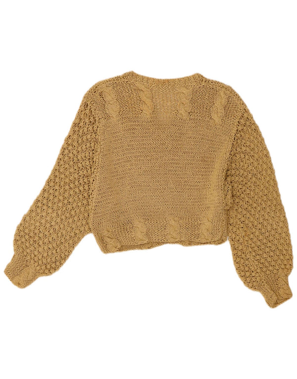 Vintage Damen Crop V-Ausschnitt Pullover Pullover UK 10 Small Beige