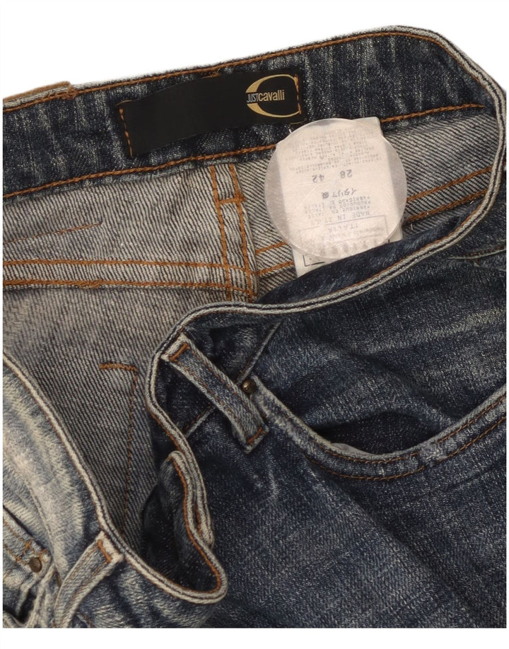 JUST CAVALLI Damen Bootcut Jeans IT 42 Medium W28 L31 Blaue Baumwolle