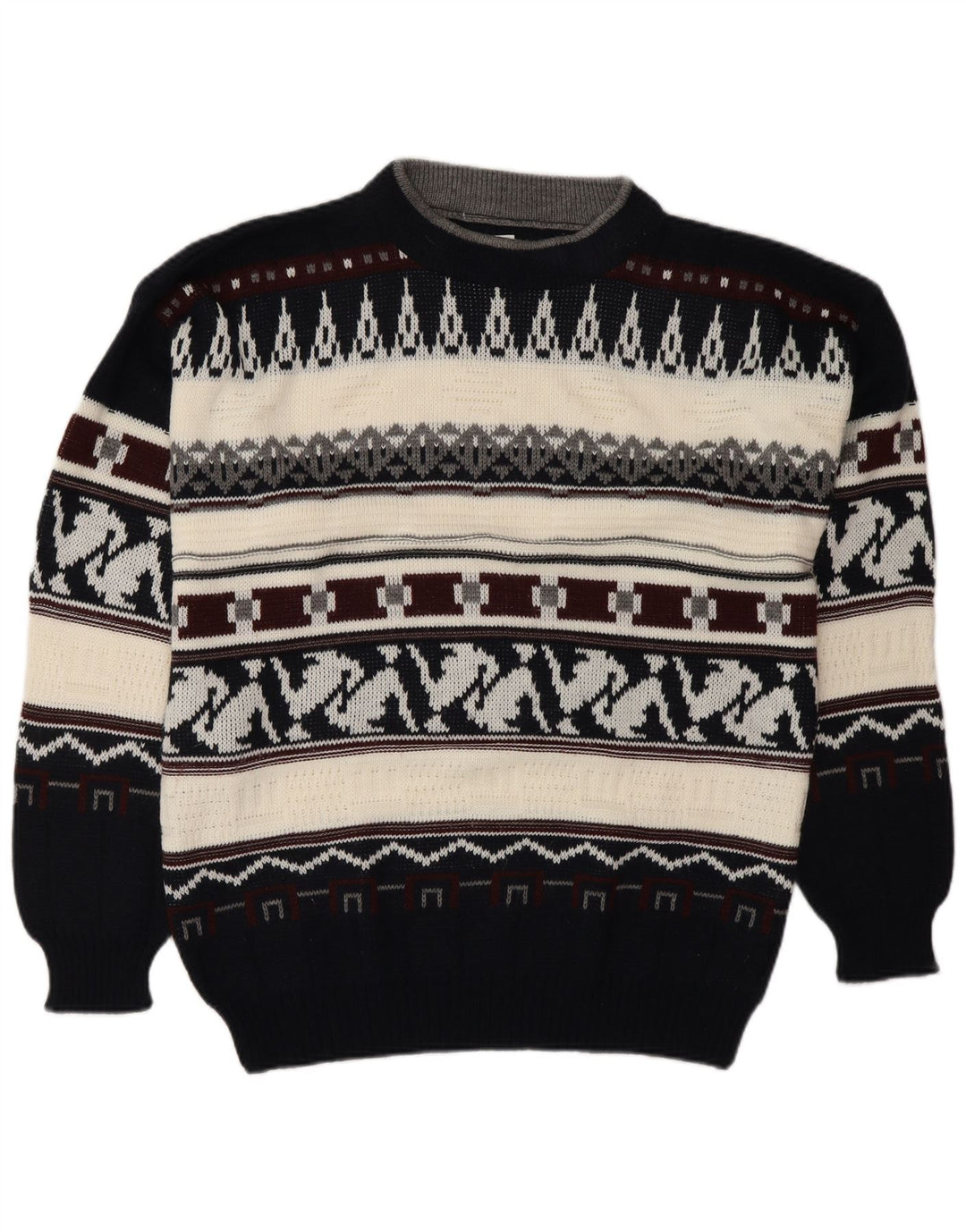 VINTAGE Herren-Pullover mit Rundhalsausschnitt, groß, mehrfarbig, Fair Isle