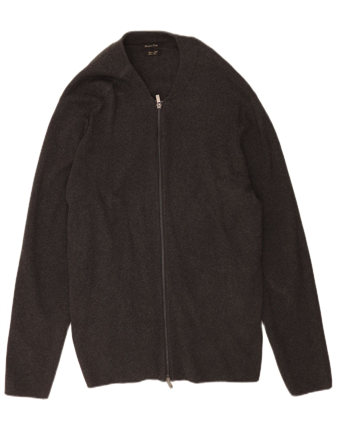 Massimo Dutti Herren-Cardigan mit durchgehendem Reißverschluss, XL, graue Baumwolle