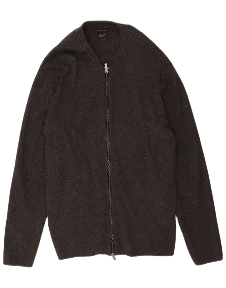 Massimo Dutti Herren-Cardigan mit durchgehendem Reißverschluss, XL, graue Baumwolle