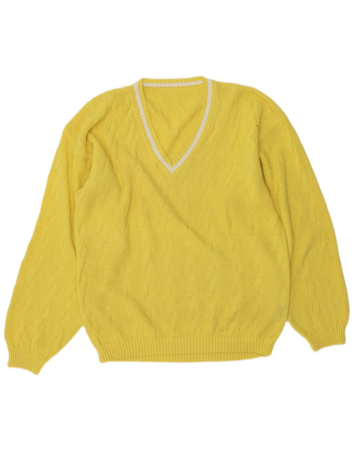 Vintage Herren Pullover mit V-Ausschnitt IT 50/52 Mittelgelbes Polyacryl