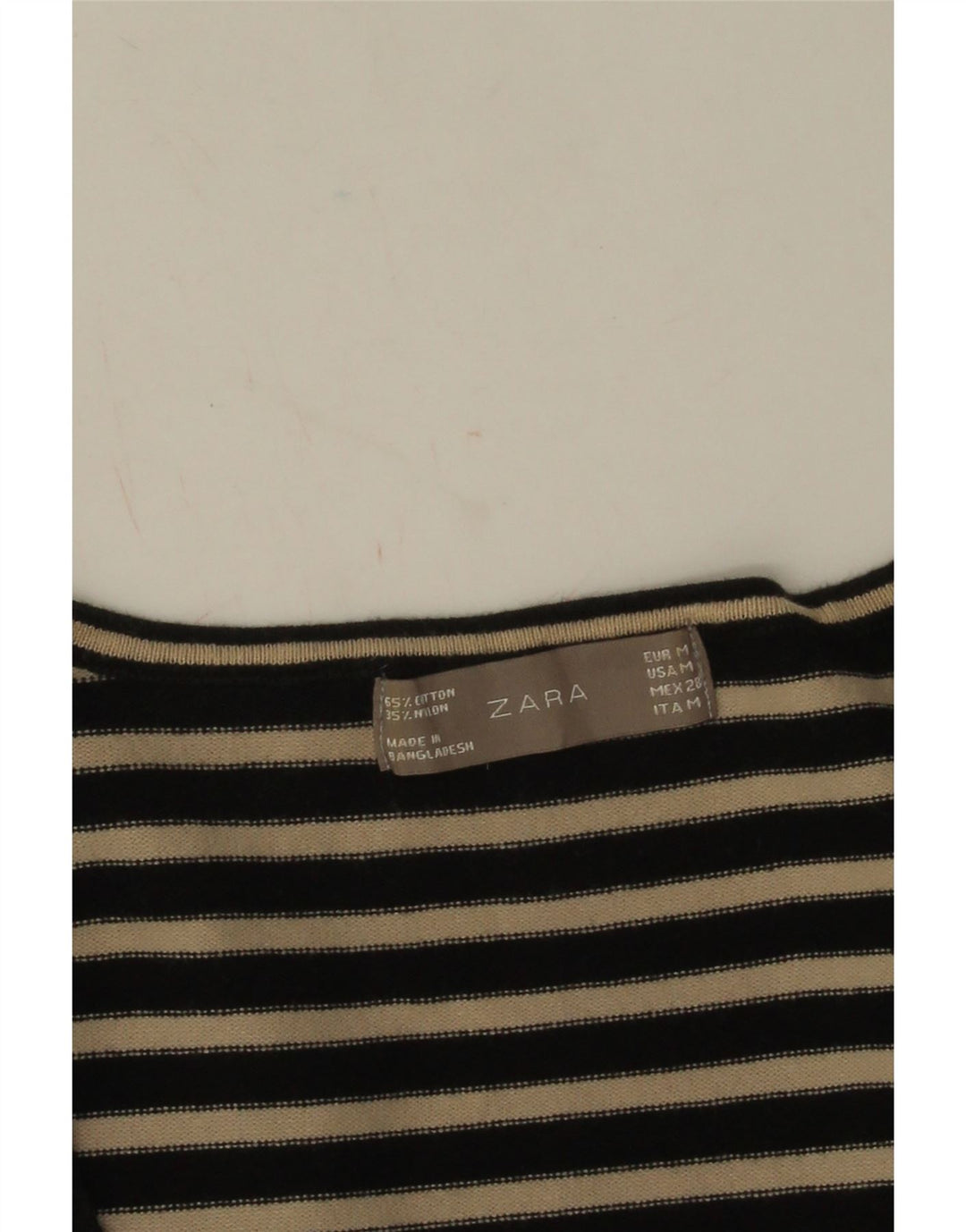 Zara Damen-Top, 3/4-Ärmel, UK-Größe 12, Mittelschwarz, gestreift, Baumwolle