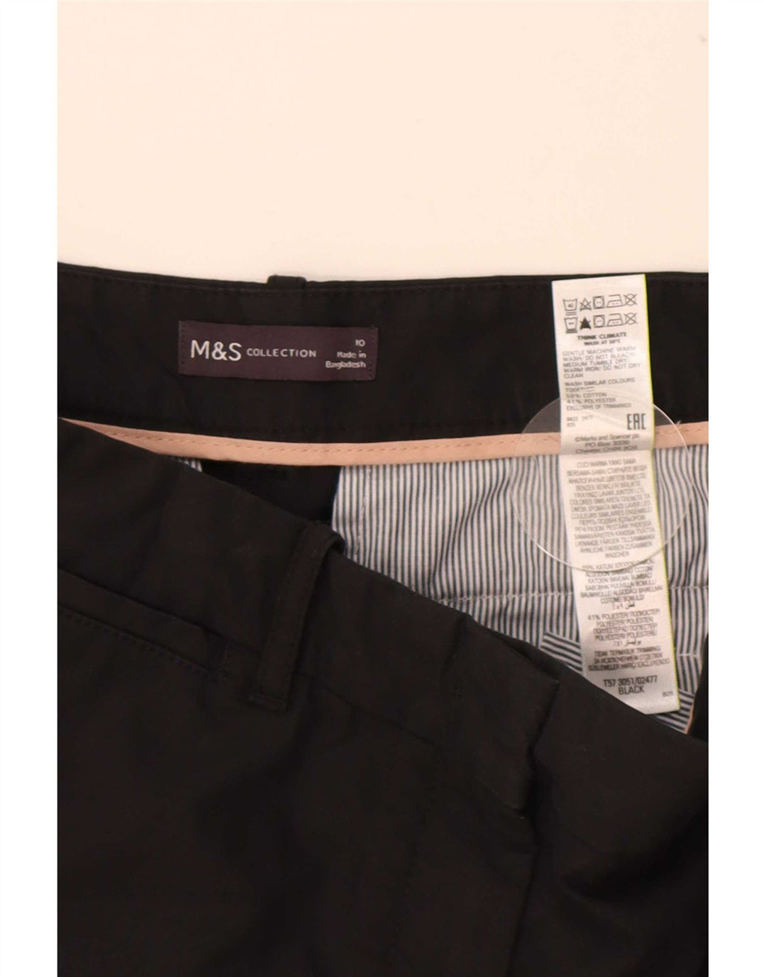 Marks & Spencer Damen Chinoshorts UK 10 Small W28 Schwarze Baumwolle