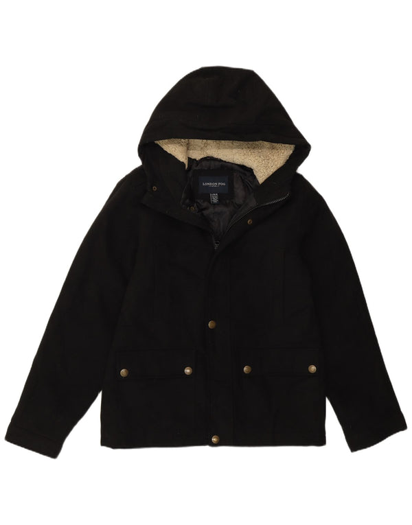 London Fog Jungen-Windbreakerjacke mit Kapuze, 14–15 Jahre, groß, schwarzes Polyester
