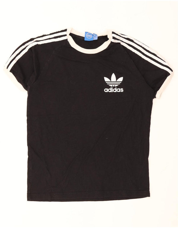 ADIDAS Damen T-Shirt Top UK 12 Mittelschwarz Colourblock Baumwolle