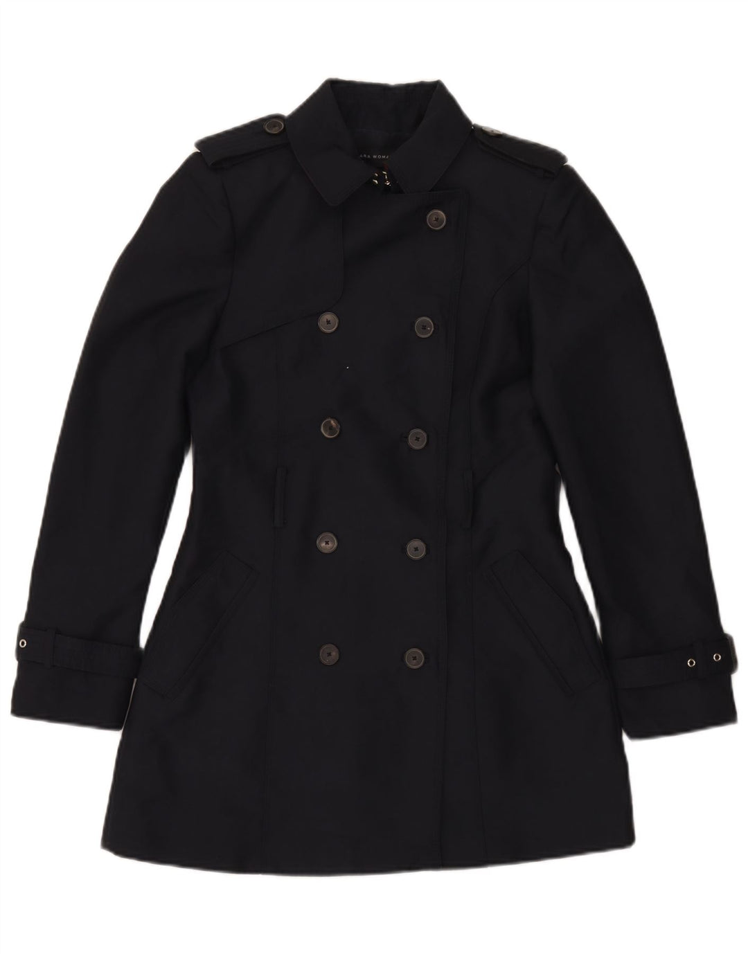 Zara Damen Zweireihiger Trenchcoat UK 10 Small Marineblau Polyester