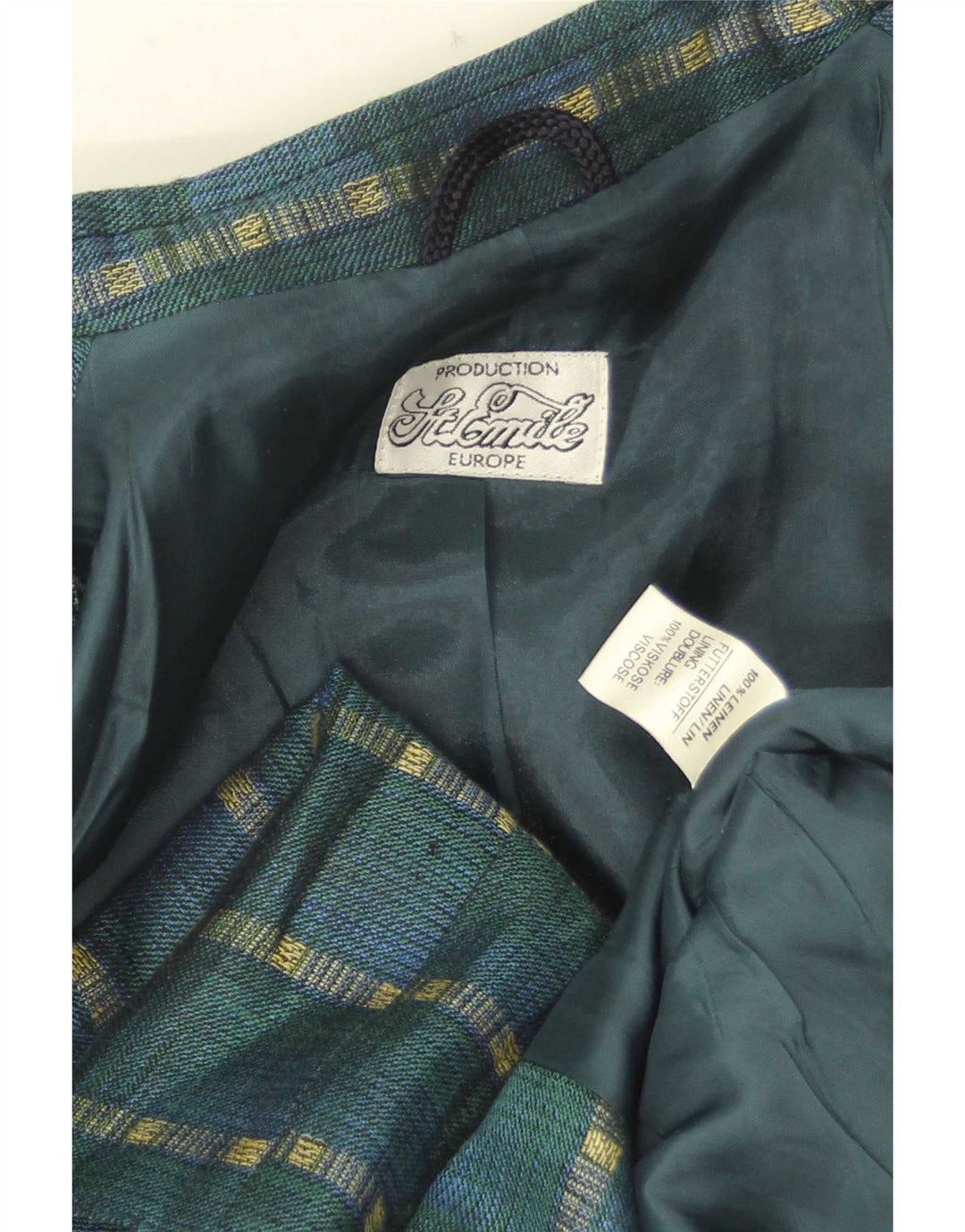 Vintage Damen 3-Knopf-Blazerjacke UK 14 Mittelgrün gestreiftes Leinen