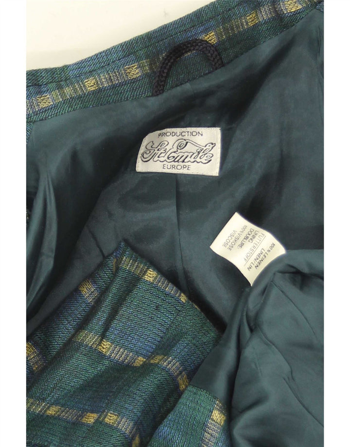 Vintage Damen 3-Knopf-Blazerjacke UK 14 Mittelgrün gestreiftes Leinen