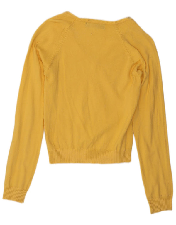 Zara Damen-Pullover mit V-Ausschnitt, UK 12, mittelgelbe Baumwolle