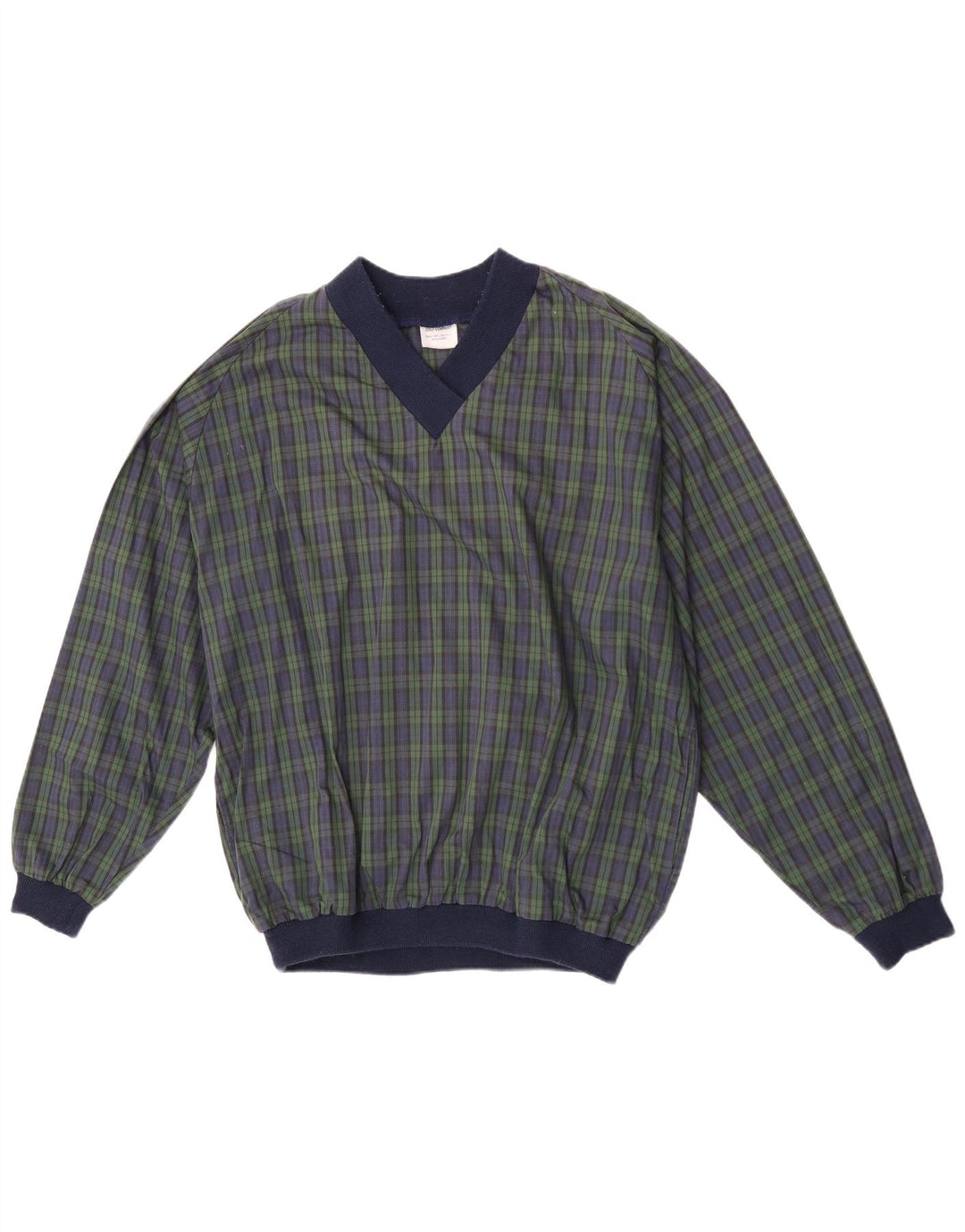 Vintage Herren Pullover Trainingsanzug Top XL Marineblau Karo Polyester
