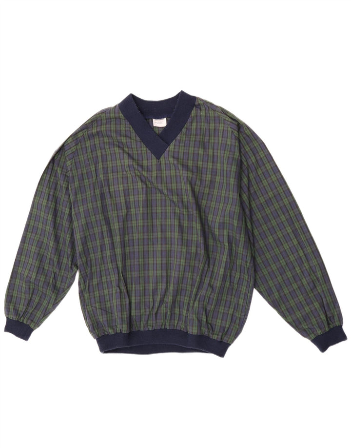 Vintage Herren Pullover Trainingsanzug Top XL Marineblau Karo Polyester