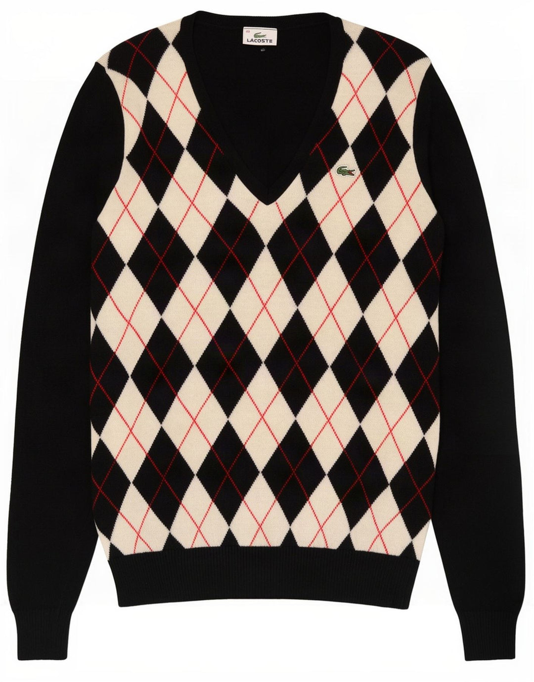 Lacoste Damen-Pullover mit V-Ausschnitt, Größe 40, mittelschwarz, Argyle/Diamant