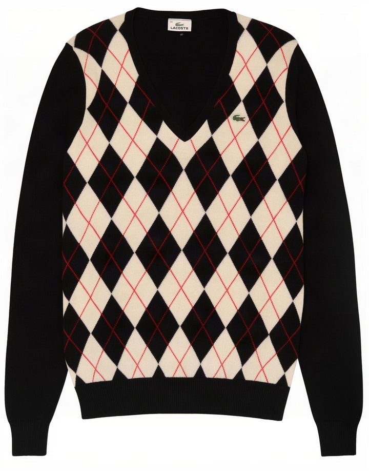 Lacoste Damen-Pullover mit V-Ausschnitt, Größe 40, mittelschwarz, Argyle/Diamant