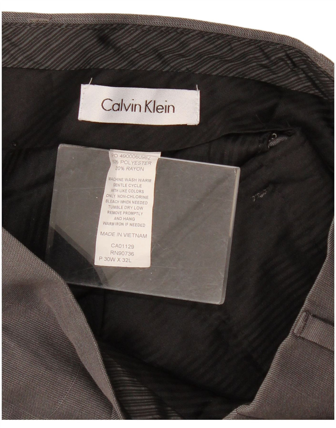 CALVIN KLEIN Gerade Herrenanzughose W30 L32 Grau kariertes Polyester