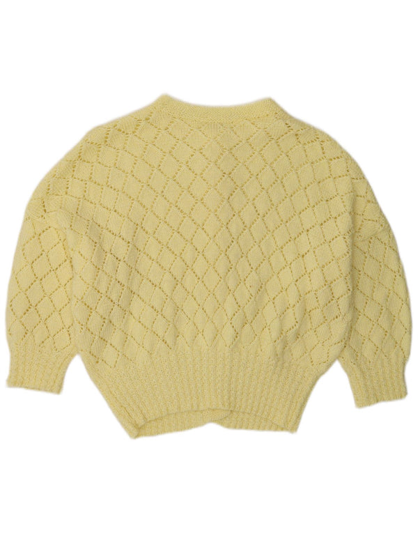Vintage Damen 3/4 Ärmel Cardigan Pullover UK 16 Groß Gelb