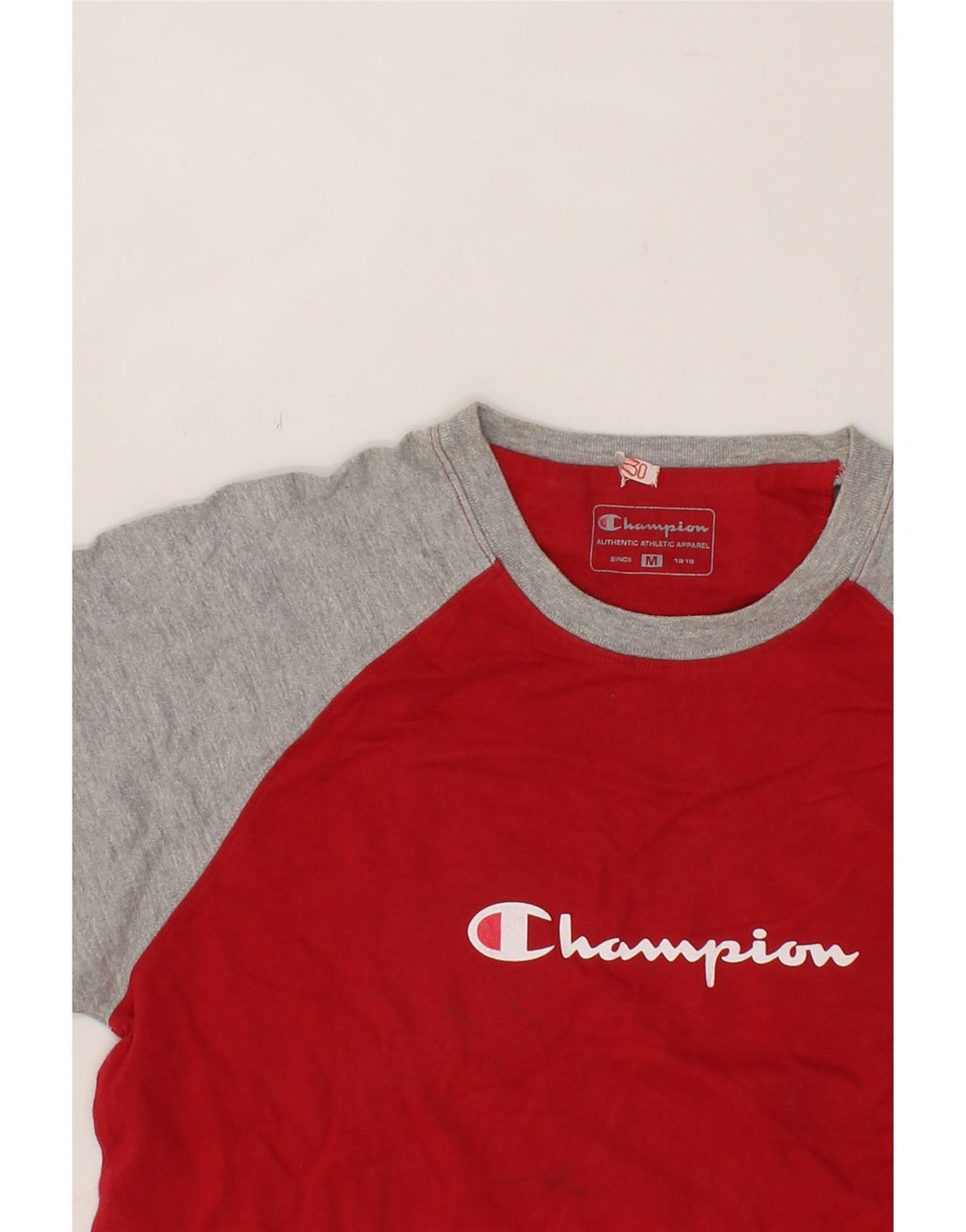 CHAMPION Mens Graphic T-Shirt Top Medium Red Colourblock Cotton Vintage Champion and Second-Hand Champion from Messina Hembry 