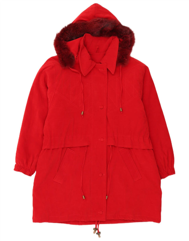 Vintage Damen Parka mit Kapuze, übergroß, UK 18, XL, Rot, Polyester