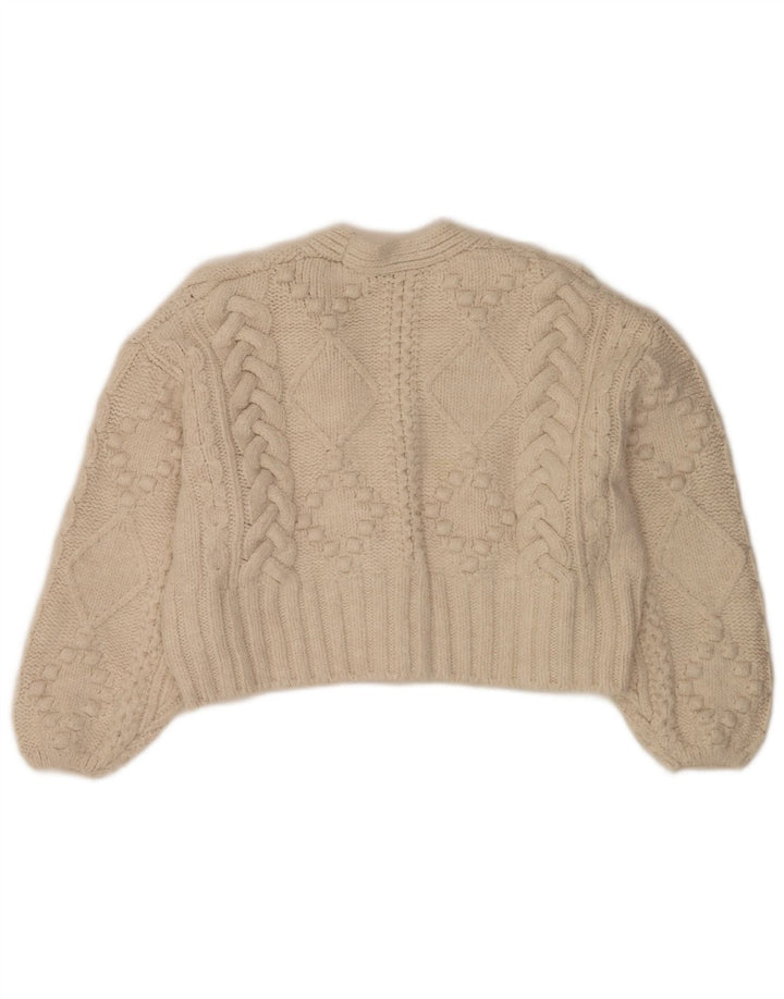Zara Damen Crop-Oversize-Cardigan, Gr. 14, Medium, gebrochenes Weiß, Acryl