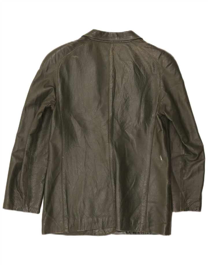 Vintage Damen 1 Knopf Leder Blazer Jacke UK 10 Small Grün