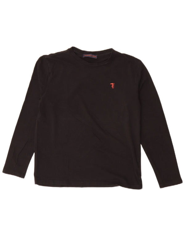 Trussardi Jeans Damen Top Langarm UK 14 Mittelschwarze Baumwolle