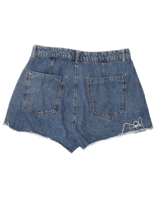 Zara Damen Jeans-Hotpants mit hoher Taille, mittelgroß, W28, Blau