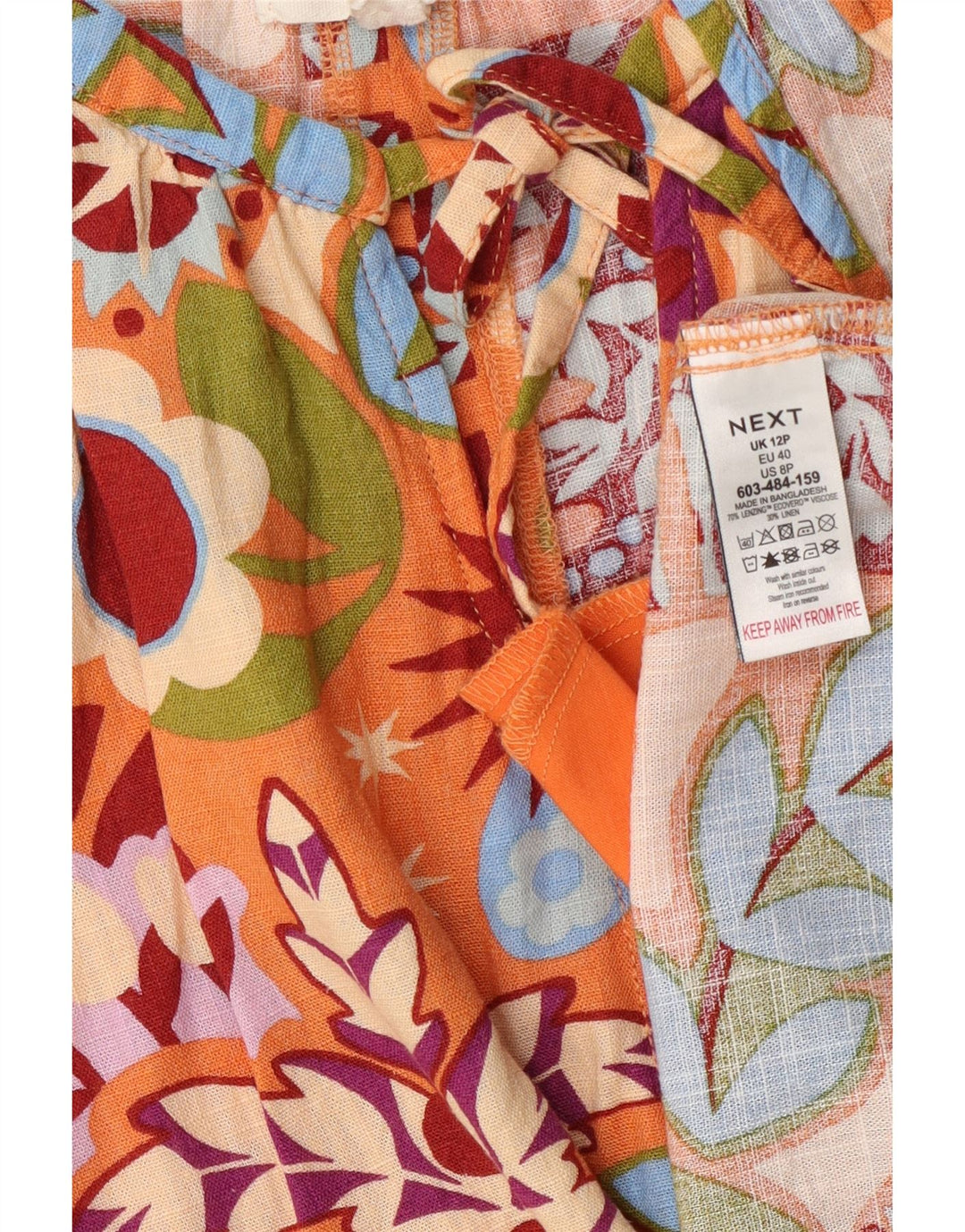 Next A-Linien-Kleid zum Binden vorne für Damen, UK 12, mittlere orangefarbene Viskose mit Blumenmuster