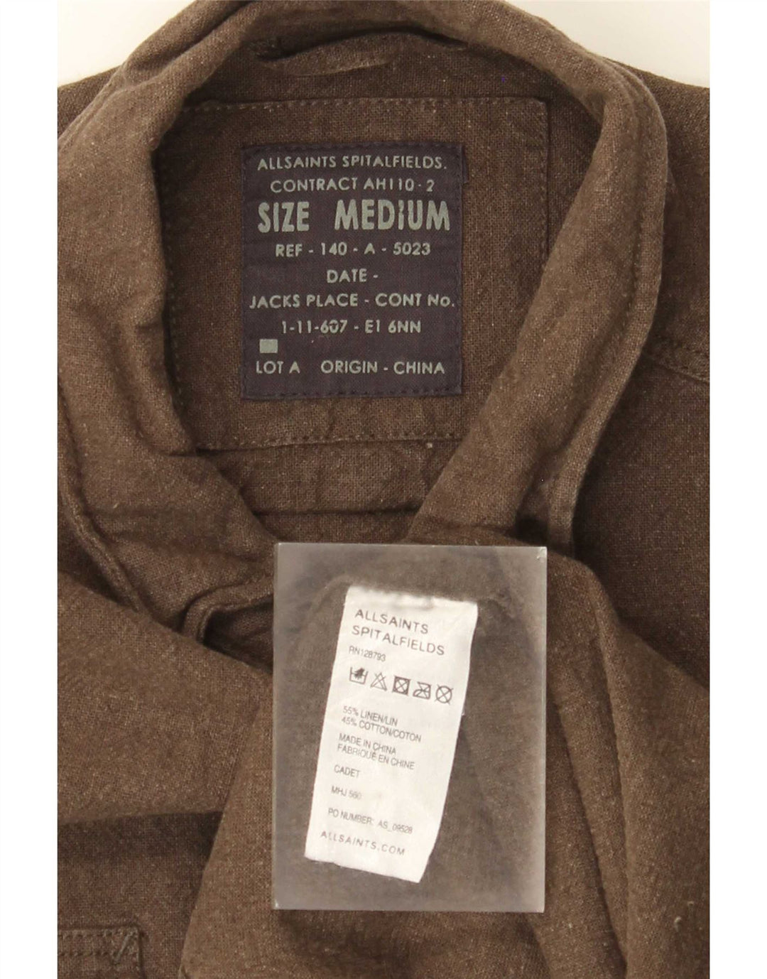 All Saints Herren-Militärhemd, mittleres Khaki-Leinen
