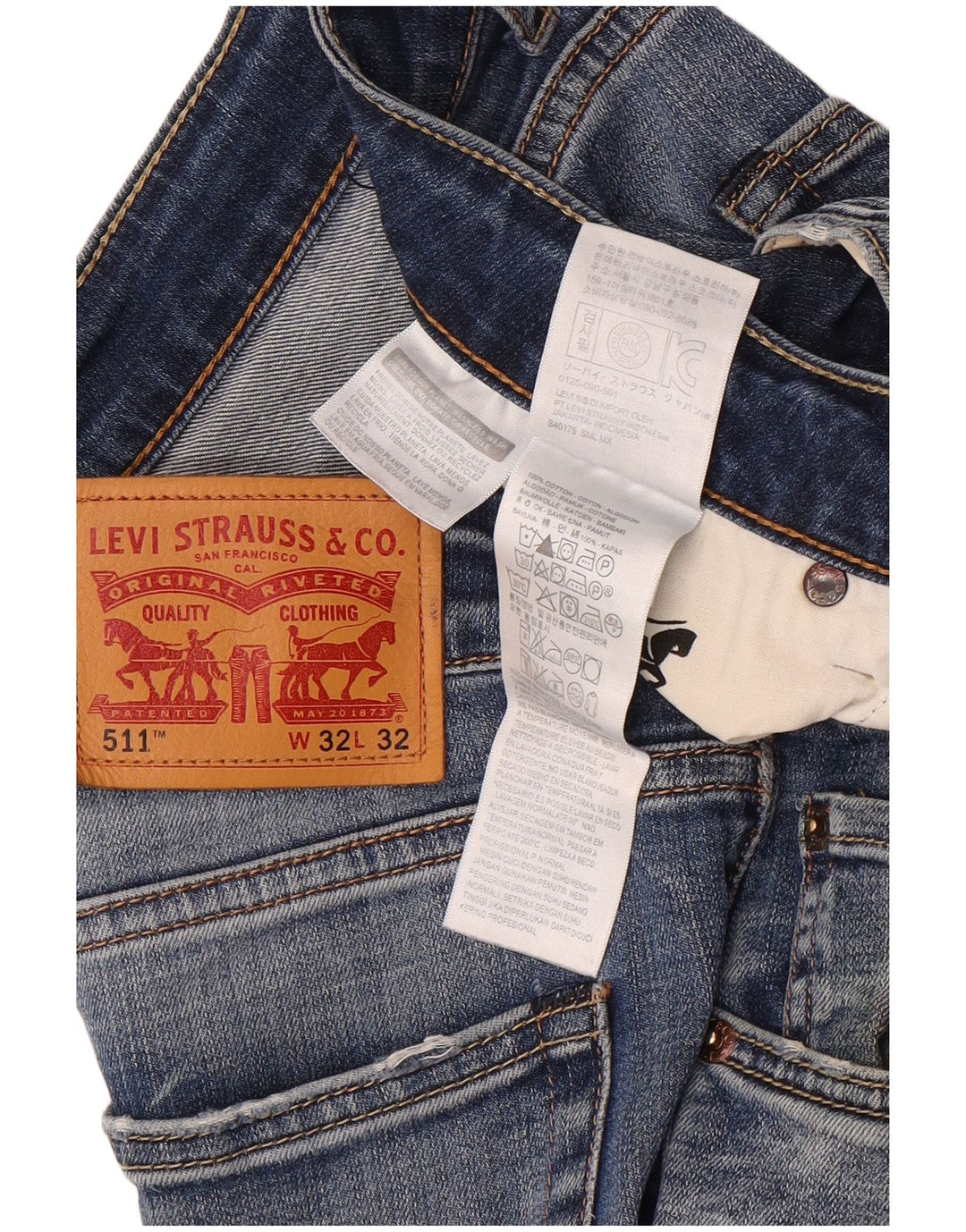 Levi's Herren 511 Distressed Slim Jeans W32 L32 Blaue Baumwolle