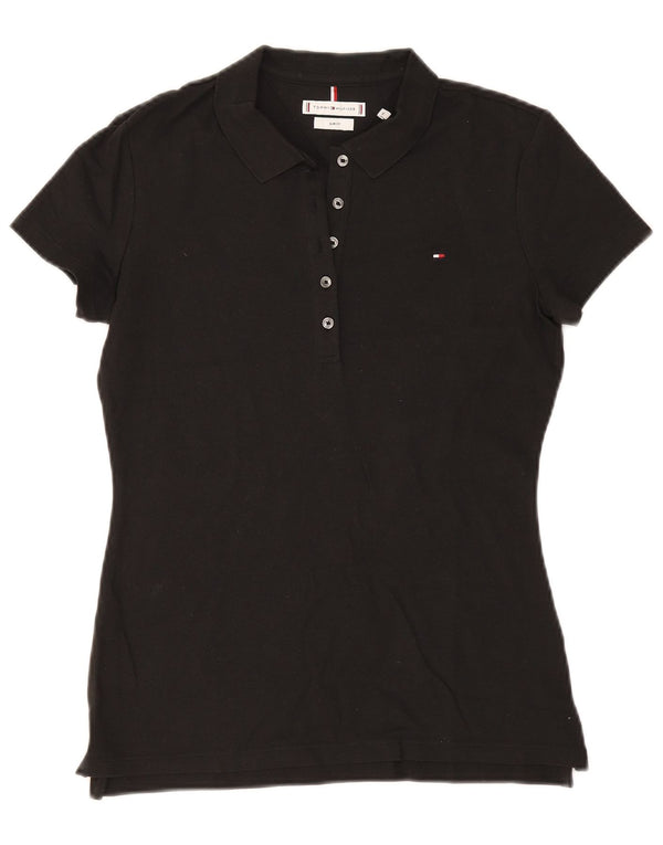 Tommy Hilfiger Damen Slim Fit Poloshirt UK 12 Mittelschwarze Baumwolle