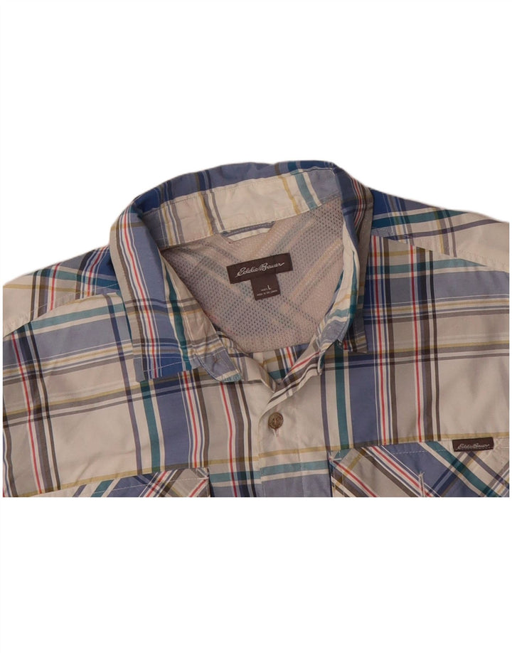 EDDIE BAUER Mens Short Sleeve Shirt Large Blue Check Cotton