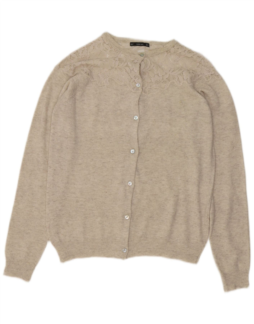 Zara Damen-Cardigan-Pullover UK 16 Large Beige Flecked