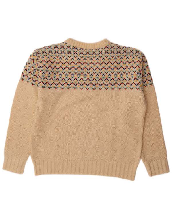 Vintage Herren Pullover mit Rundhalsausschnitt Medium Off White Fair Isle