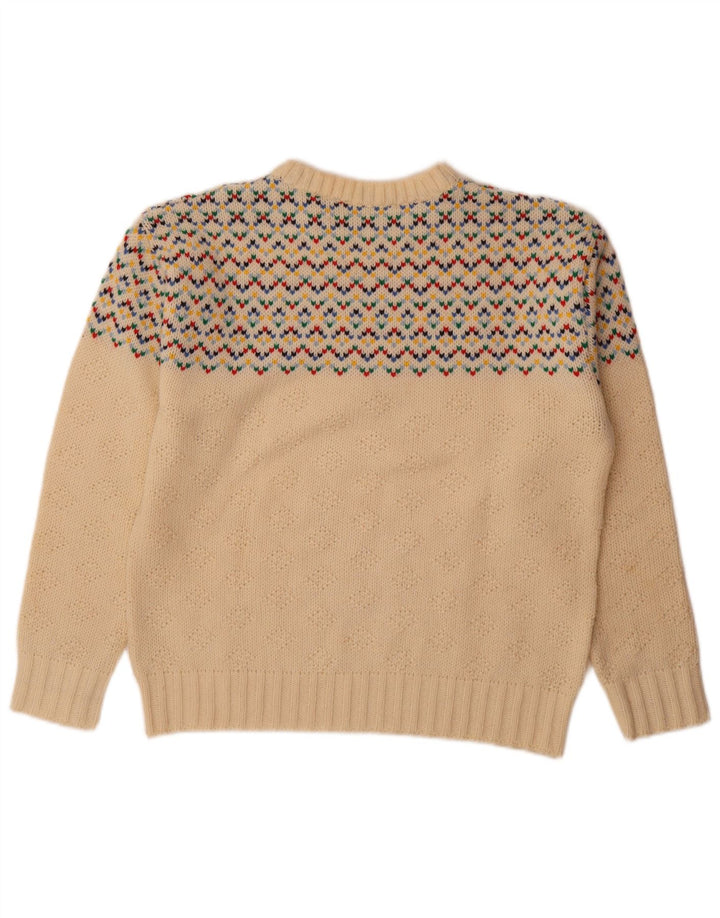 Vintage Herren Pullover mit Rundhalsausschnitt Medium Off White Fair Isle
