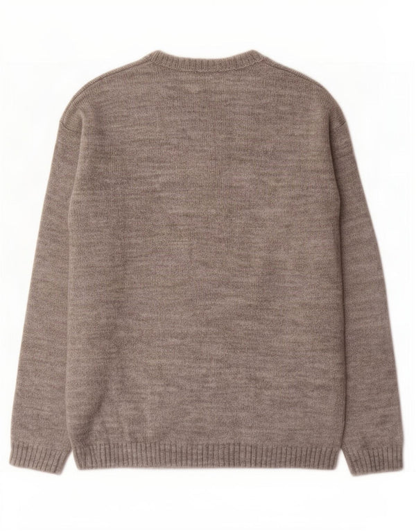 Benetton Damen-Pullover mit grafischem U-Boot-Ausschnitt, UK 12, Mittelgrau
