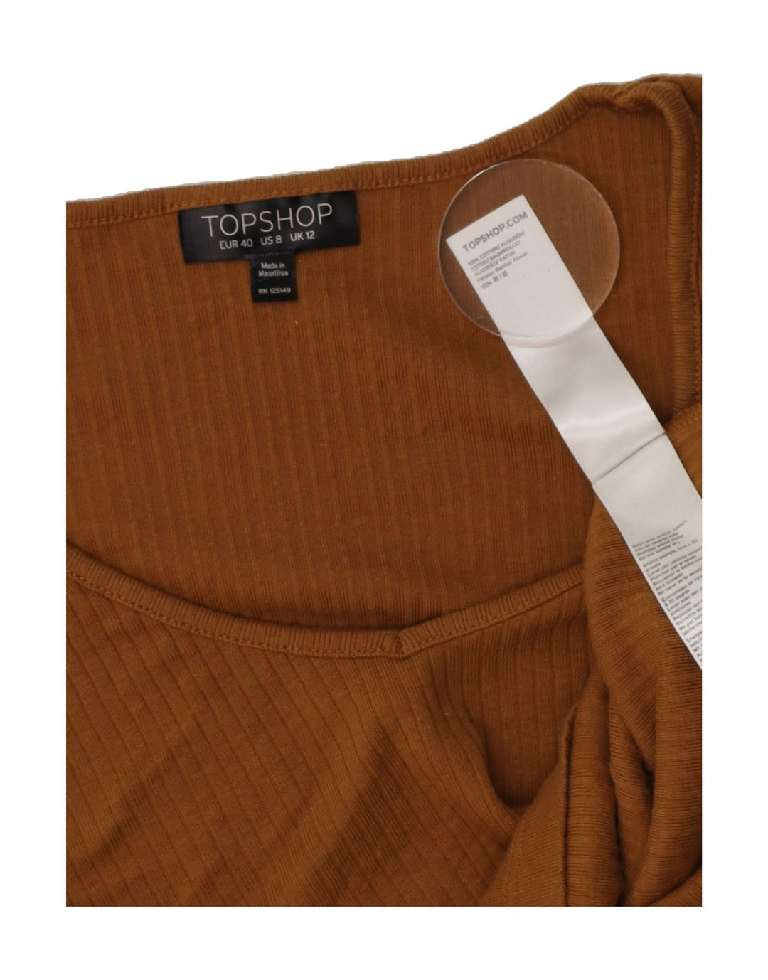 TOPSHOP Womens Crop Top Long Sleeve UK 12 Medium Brown Cotton Vintage Topshop and Second-Hand Topshop from Messina Hembry 