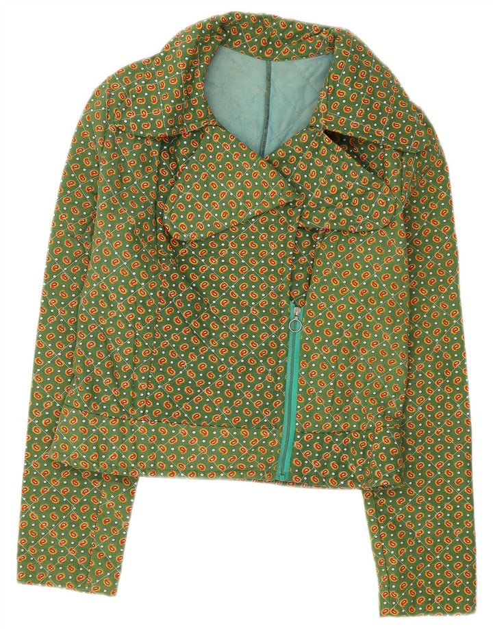 Vintage Damen Bomberjacke UK 8 Small Green Paisley