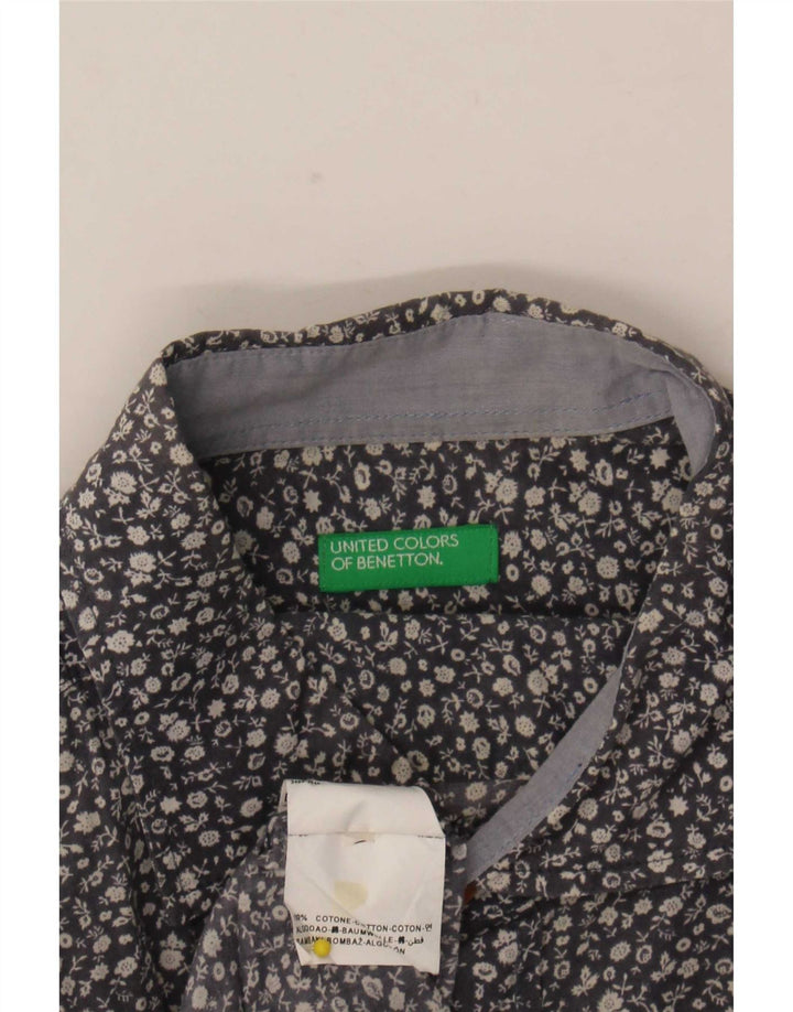 Benetton Herrenhemd, groß, blau, geblümt, Baumwolle