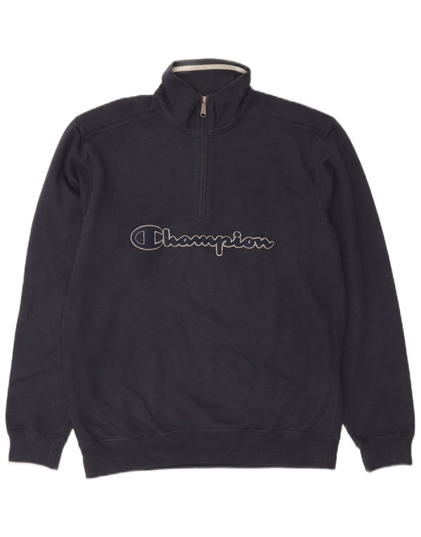 Champion Herren-Sweatshirt mit grafischem Reißverschluss und großem Rundhalsausschnitt aus marineblauer Baumwolle