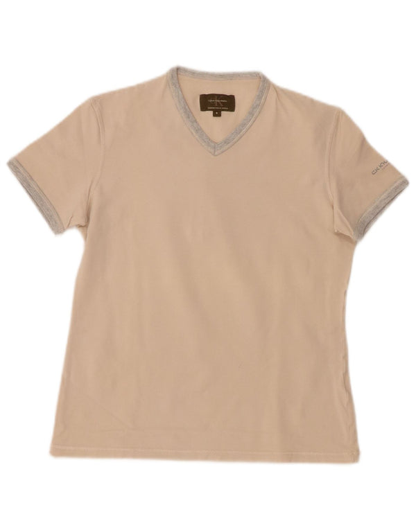 Calvin Klein Damen Khakis T-Shirt Top UK 10 Small Off White Colourblock