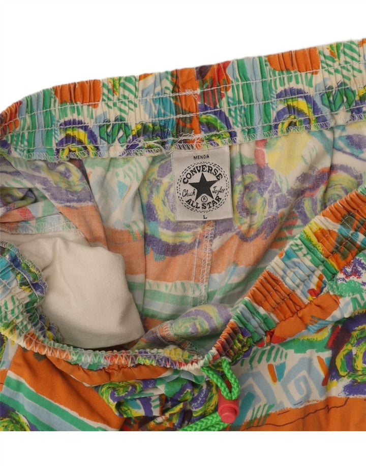 CONVERSE Mens Graphic Swimming Shorts Large  Multicoloured Geometric Beach