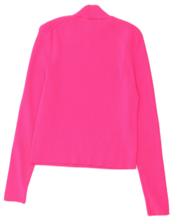 Zara Damen Crop Top Langarm UK 14 Large Rosa Polyamid