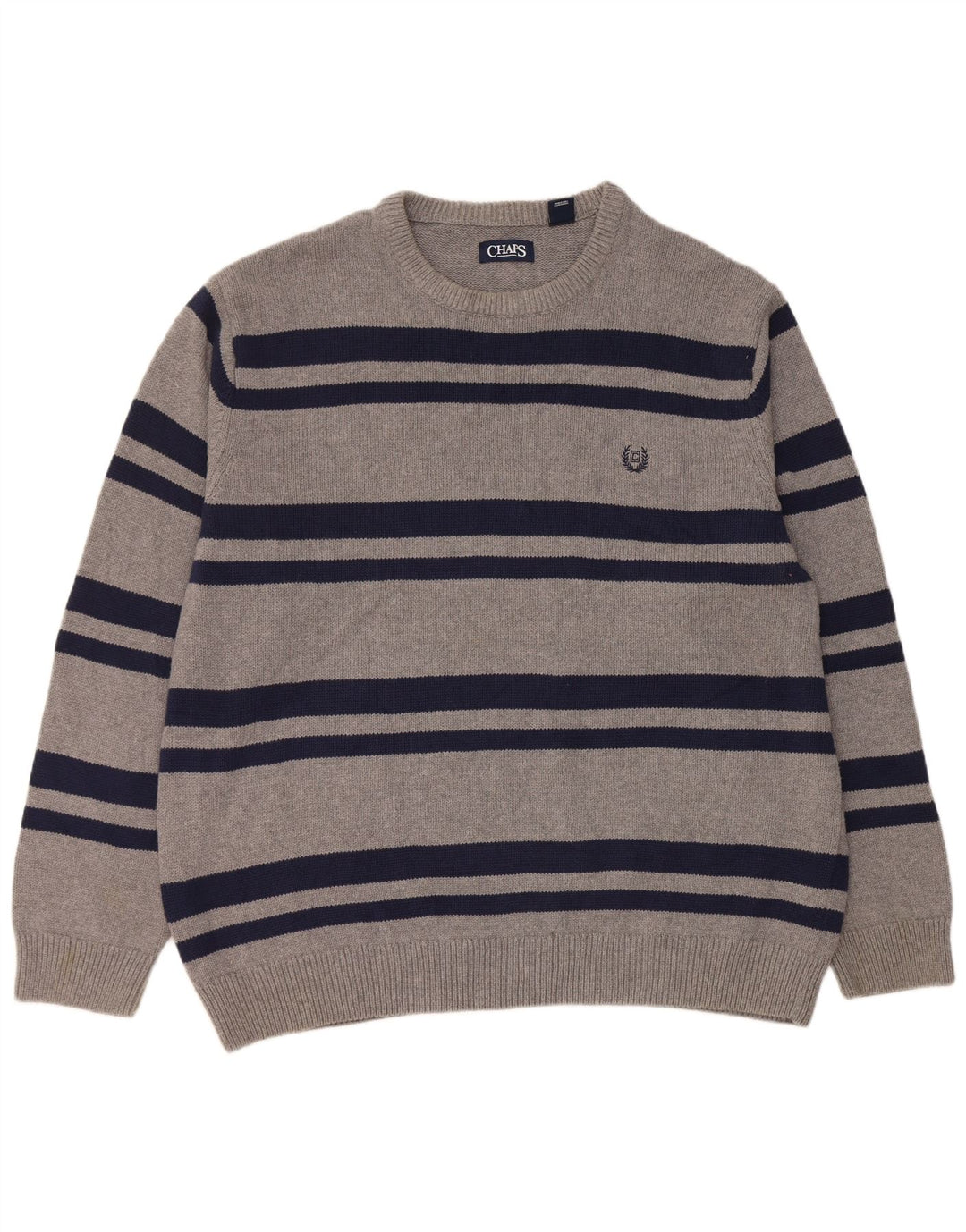 Chaps Herren-Pullover mit Rundhalsausschnitt, 2XL, grau gestreift, Baumwolle